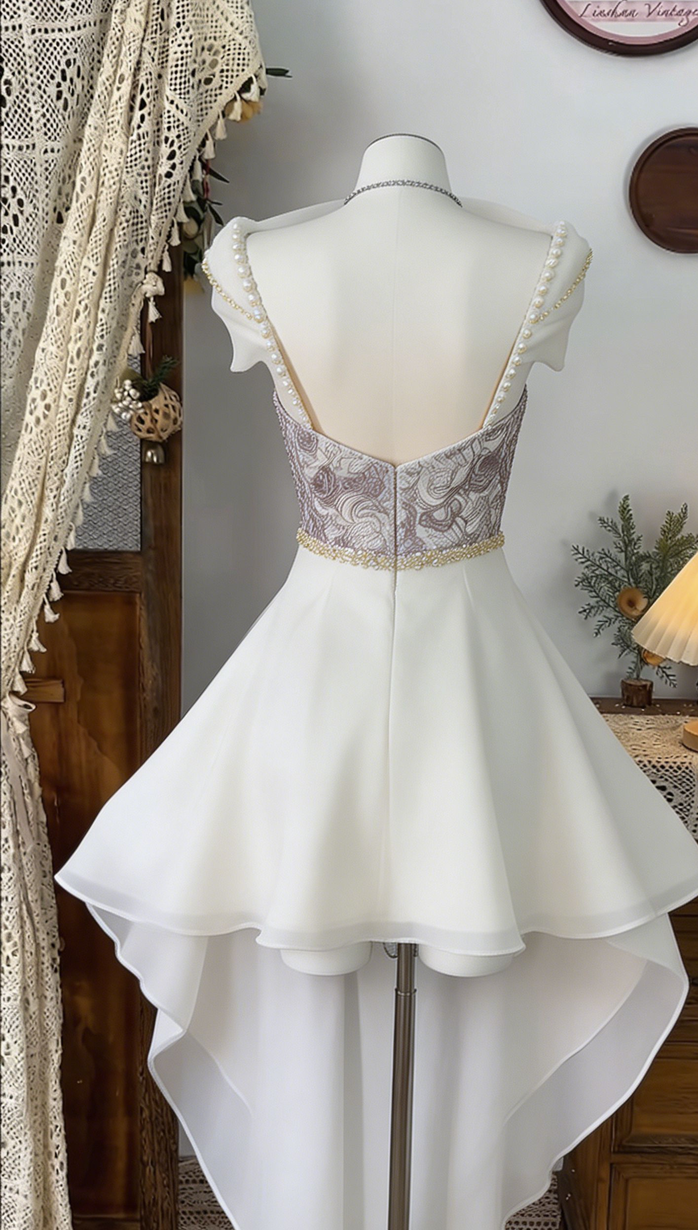 Beauty Homecoming Dress Portrait Hi-Lo Rinestone Back to School Outfits Party Dress D6539