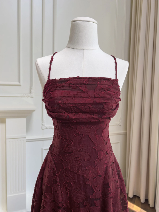 Wine Red Lace Cross Back Party Dress Prom Dress, Wine Red A-line Evening Dress fg8740