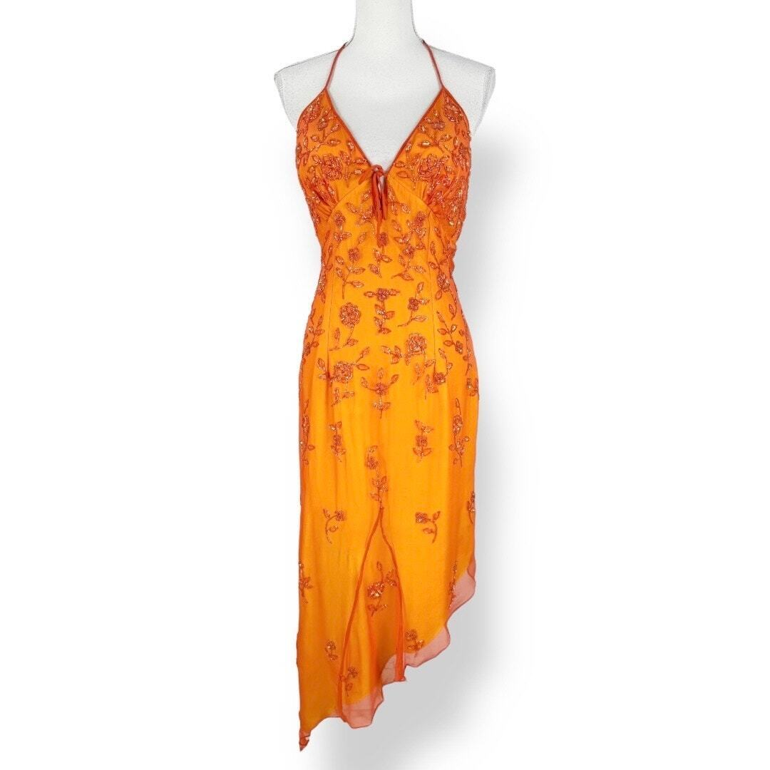 Elegant Orange Spaghetti Straps Beaded Prom Dress Party Dress SH1130