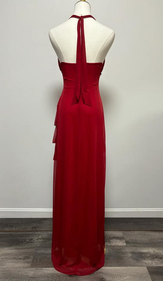 Burgundy Mermaid V Neck Rhinestone Ruffles Tulle Prom Dress Evening Dress SH2131