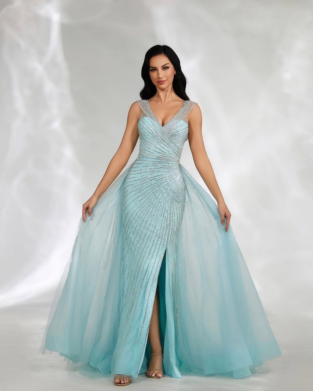 Sleeveless Straps V-Neck Beads Mermaid Prom Dress
