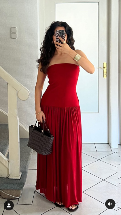 Charming Red Strapless A-Line Long Party Dress Wedding Guest Dress MD7347