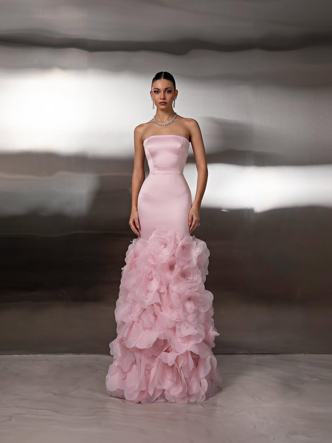 Sleeveless Square Strapless Slit Mermaid Prom Dress With Handmade Flower