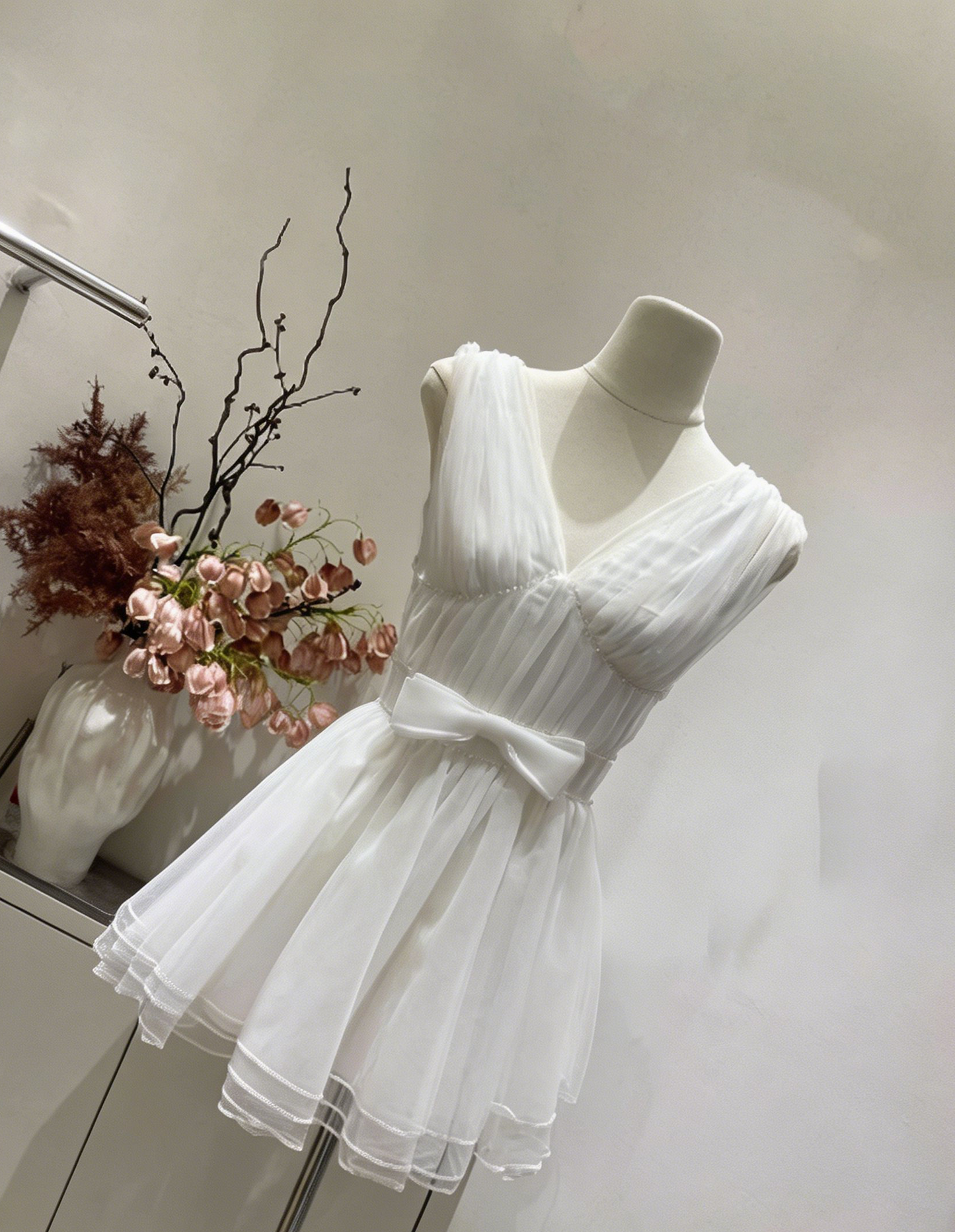 Elegant Homecoming Dress V Neck Bowknot Back to School Outfits Party Dress D6576