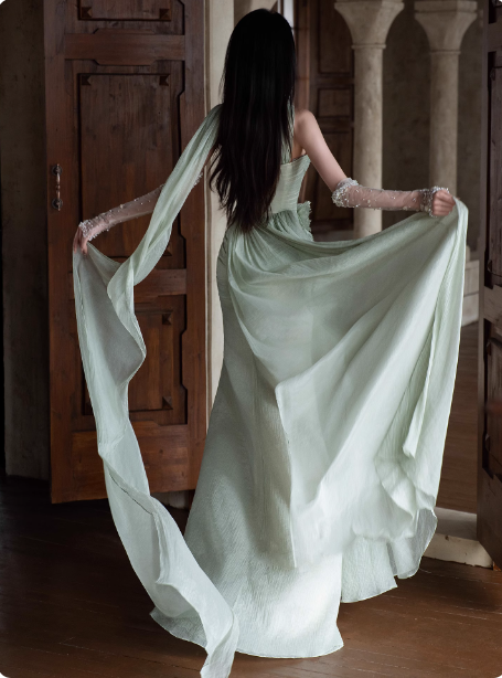 Elegant Light Mint Green Sweetheart Neck 3D Floral Split Chiffon Prom Dress Evening Dress P4446