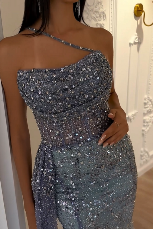 Fashion Gradient Sequins Slit Prom Dress