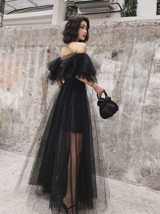 Black Tulle Long Prom Dress, Formal Dress Black Graduation Dresses fg3228