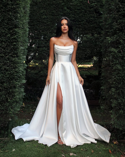 Chic White Sleeveless Strapless Square A-Line Prom Dress