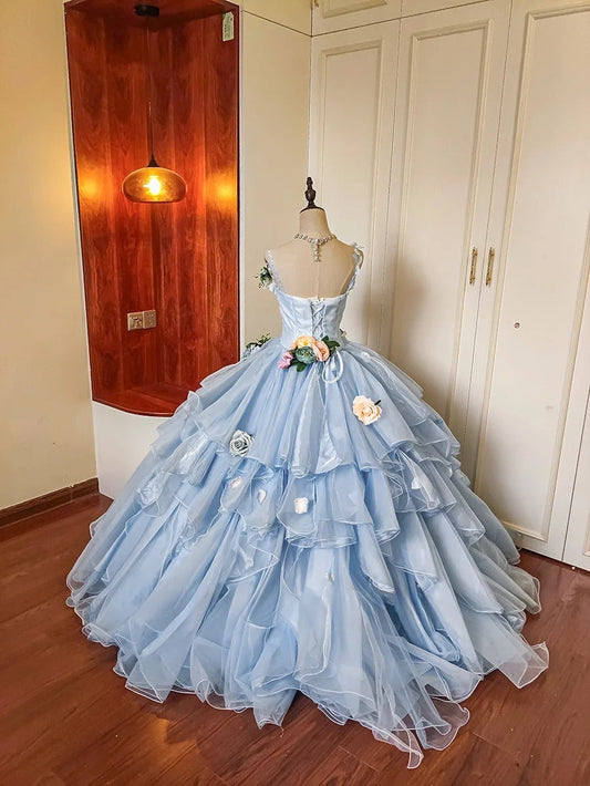 Charming Prom Dress Spaghetti Straps Pleated Tulle Evening Dress Quinceanera Dress Ball Gown D4652