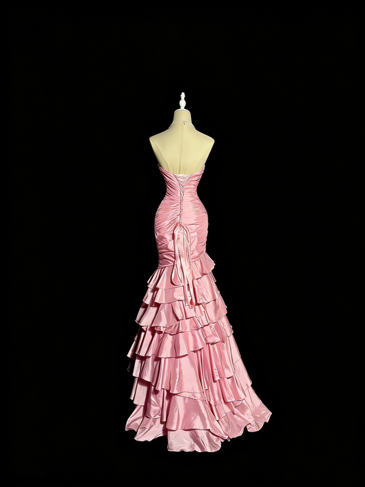 Charming Prom Dress Light Pink Sweetheart Pleated Tiered Mermaid Gala Dress Evening Dresses Birthday Party Dress D4661