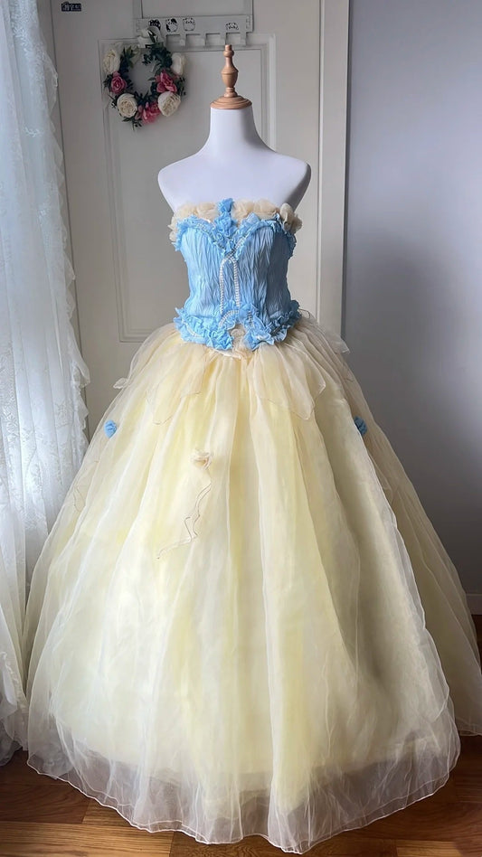 Charming Prom Dress Strapless Tulle Evening Dress Quinceanera Dress Ball Gown D4676