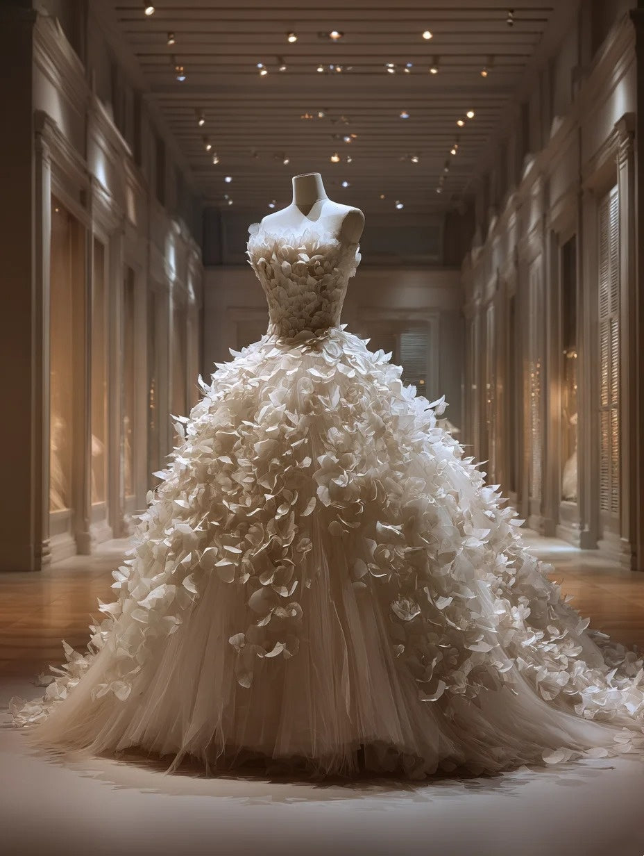 Chic Ball Gown Strapless Floral Pleated Tulle Evening Gown Quinceanera Dress Prom Dresses D4694