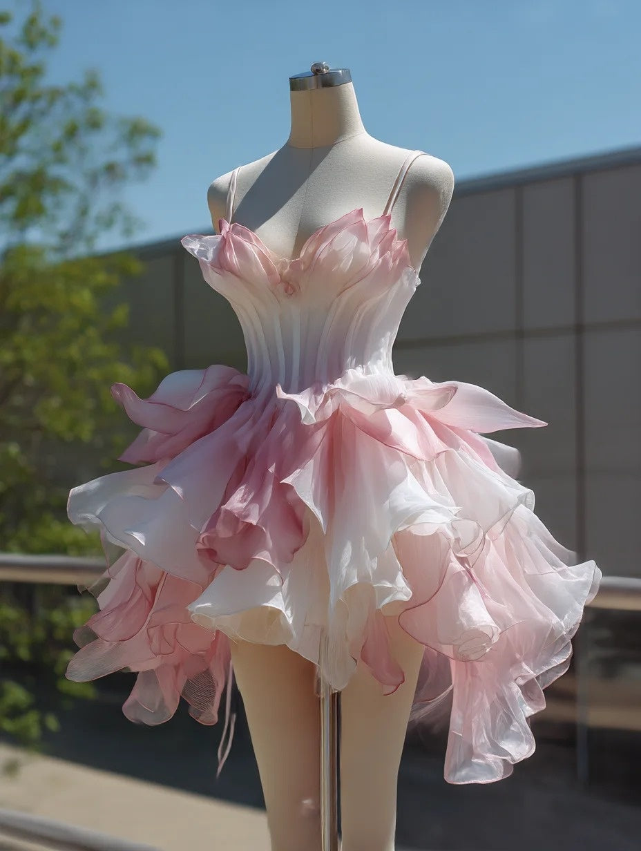 Beauty Homecoming Dress Ombre Spaghetti Straps Ruffle Short Prom Dress Birthday Party Outfits Cocktail Dress D4725