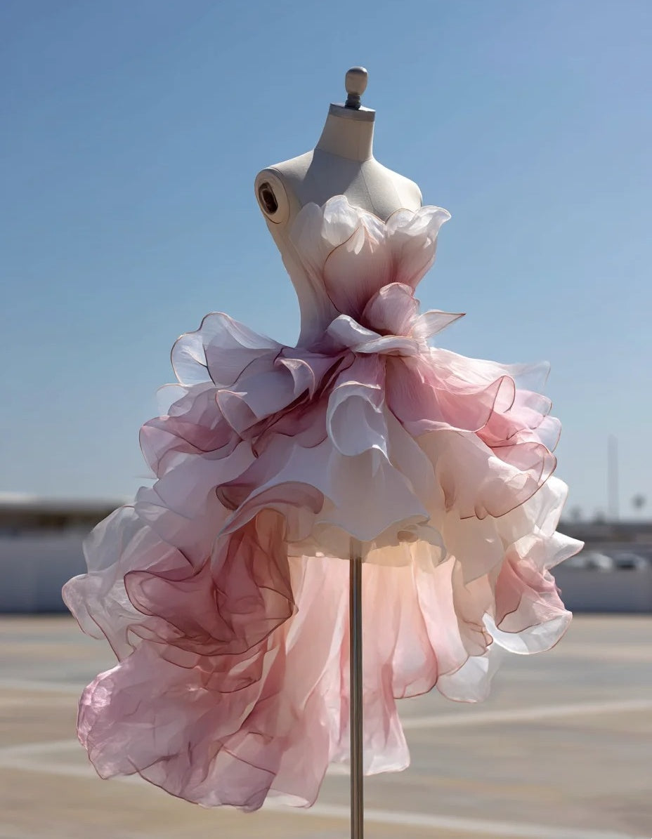 Cute Homecoming Dress Ombre Strapless Ruffle Short Prom Dress Birthday Party Outfits Back to School D4733
