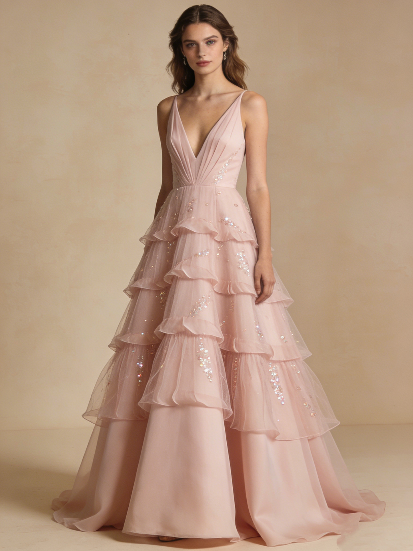 Beauty Prom Dress A Line V-neck Pleated Birthday Party Outfits Gala Dress Evening Gown D4813