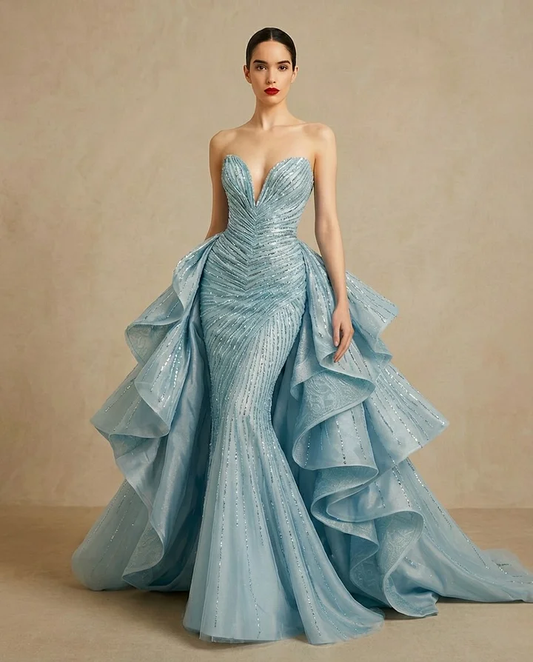 Graceful Sweetheart Sequins Embroidery Mermaid Strapless Evening Dress