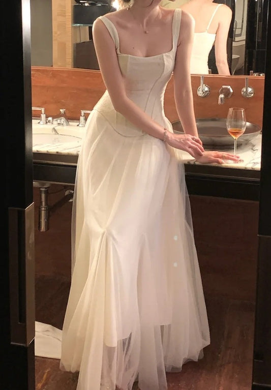 Beauty Prom Dress Spaghetti Straps Tulle Pleated Gala Gown Party Outfits Evening Dress D4934