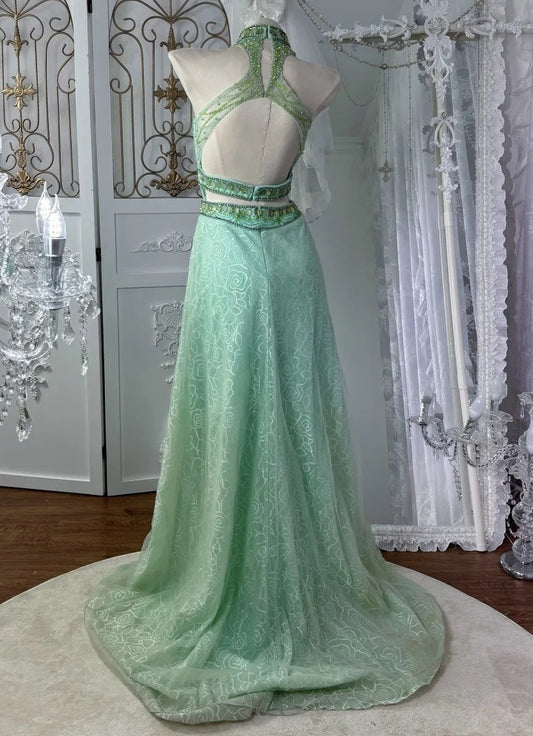 Beauty Prom Dress Crew Neck Beading Evening Dress Backless Gala Gown Cocktail Outfits D4971