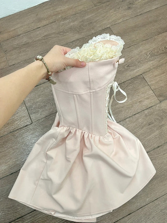 Beauty Homecoming Dress Strapless Pleated Short Prom Dress Back to School Outfits Birthday Party Dress D4986
