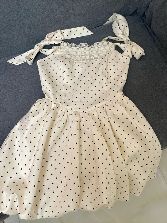 Beauty Homecoming Dress Straps Pleated Polka Dot Short Prom Dress Back to School Outfits Birthday Party Dress D4989