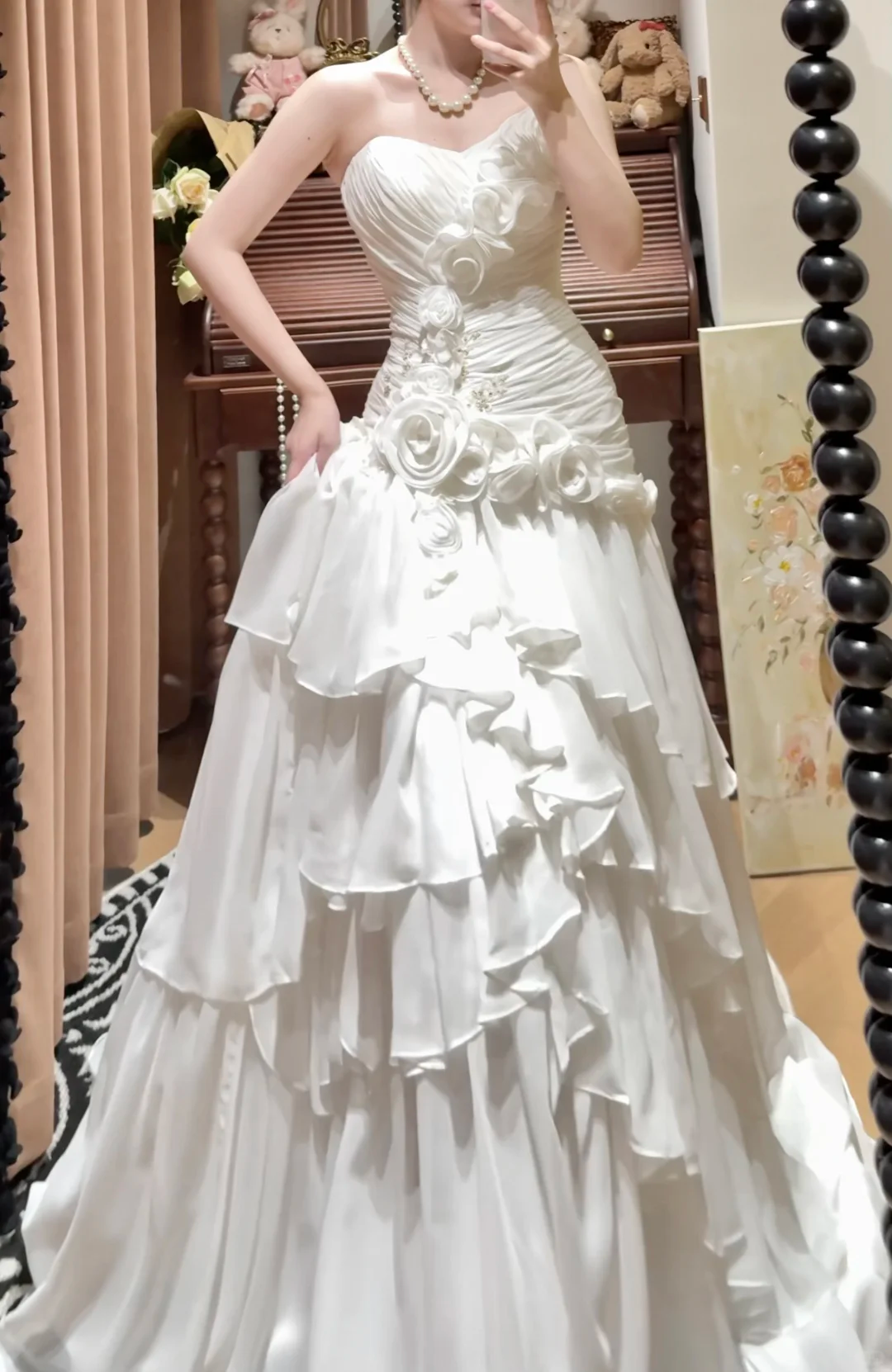 White A Line Sweetheart Neck Floral Pleated Chiffon Prom Dresses 18th Birthday Dresses SH4640