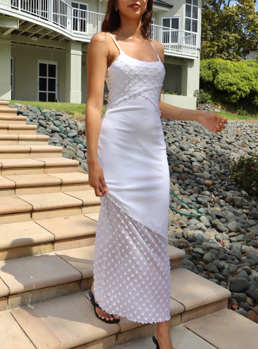 Elegant Sheath Spaghetti Strap White Chiffon Long Prom Dress Evening Dress SH2318