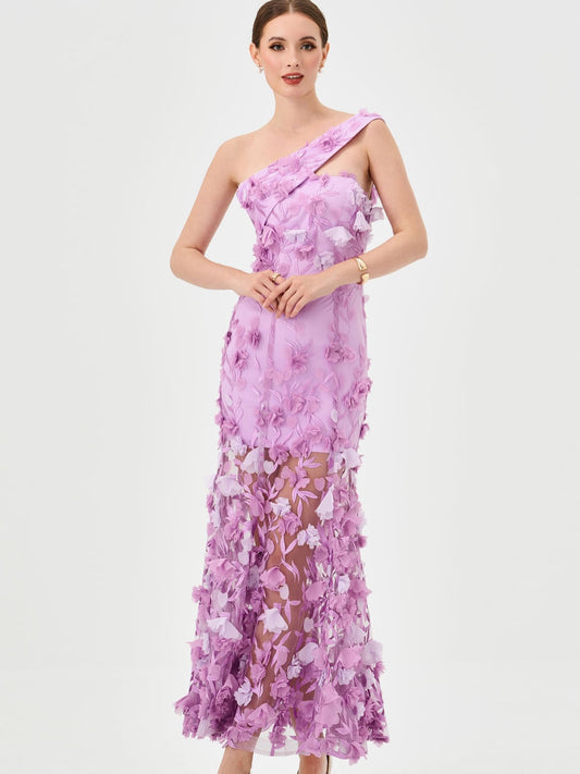Gorgeous Lilac One Shoulder Sleeveless Evening Dress With Handmade