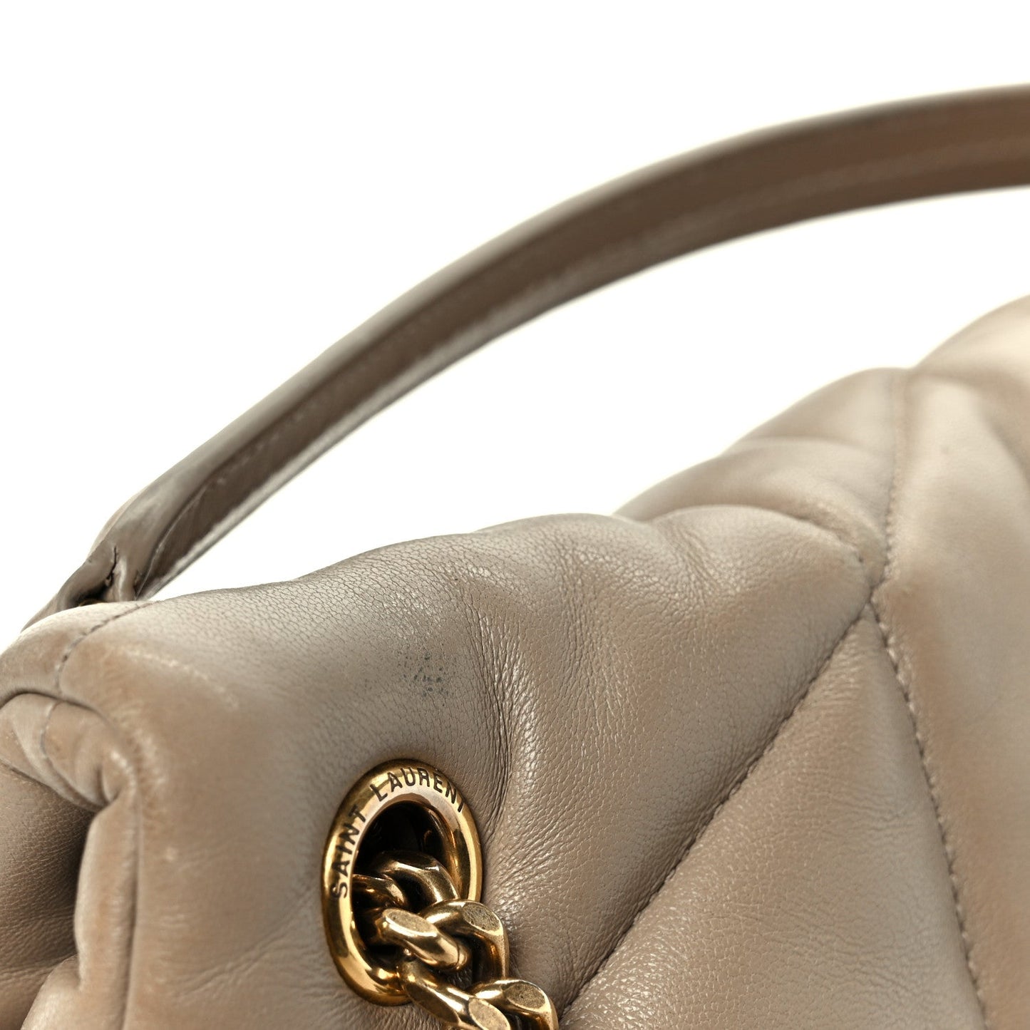 Lambskin Quilted Medium Loulou Puffer Monogram Chain Satchel Dusty Grey