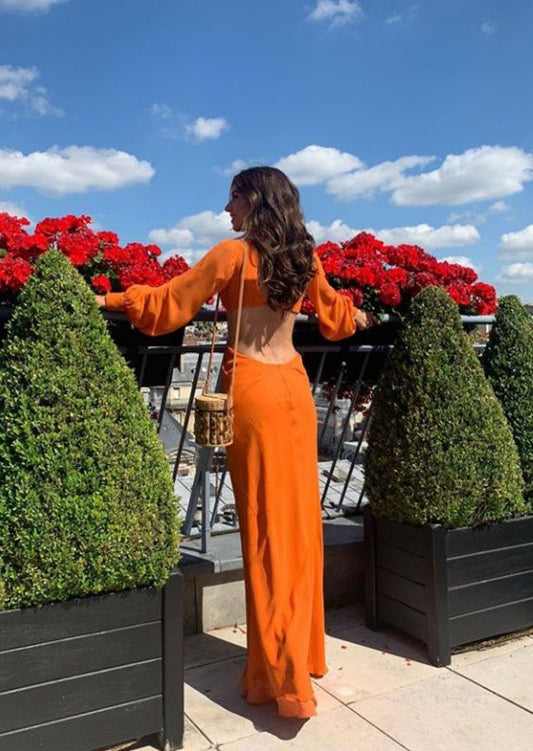 Simple orange evening dresses, long prom dress fg3040
