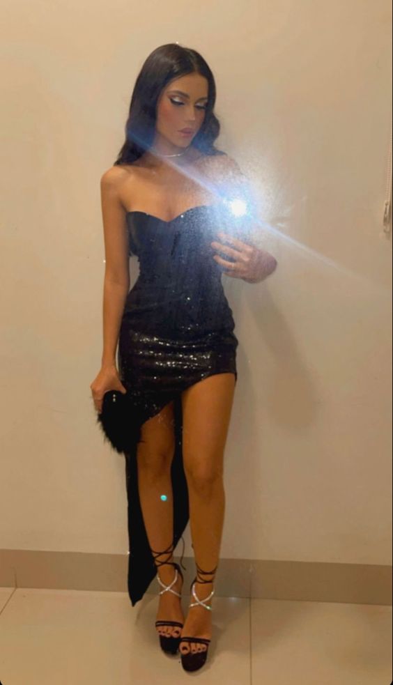 Black Sequin Prom Dresses,Black Evening Gown fg2788