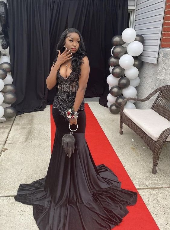 2023 Mermaid Long Black Prom Dresses Party Dress fg3140