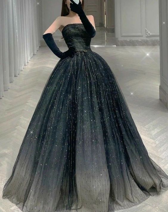 Black Evening Dress, Long Vintage Dress fg2946