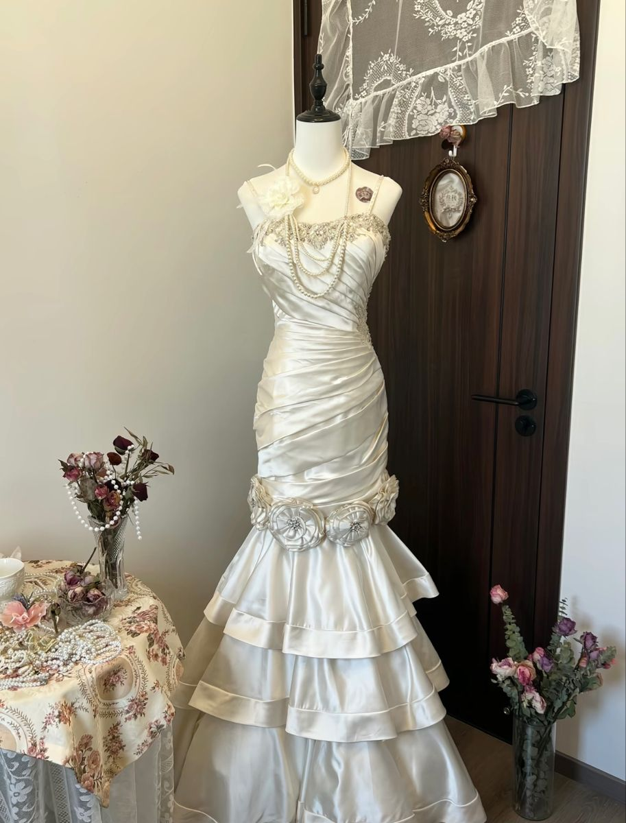Sleeveless White Wedding Dress Mermaid Bride Dress fg8335