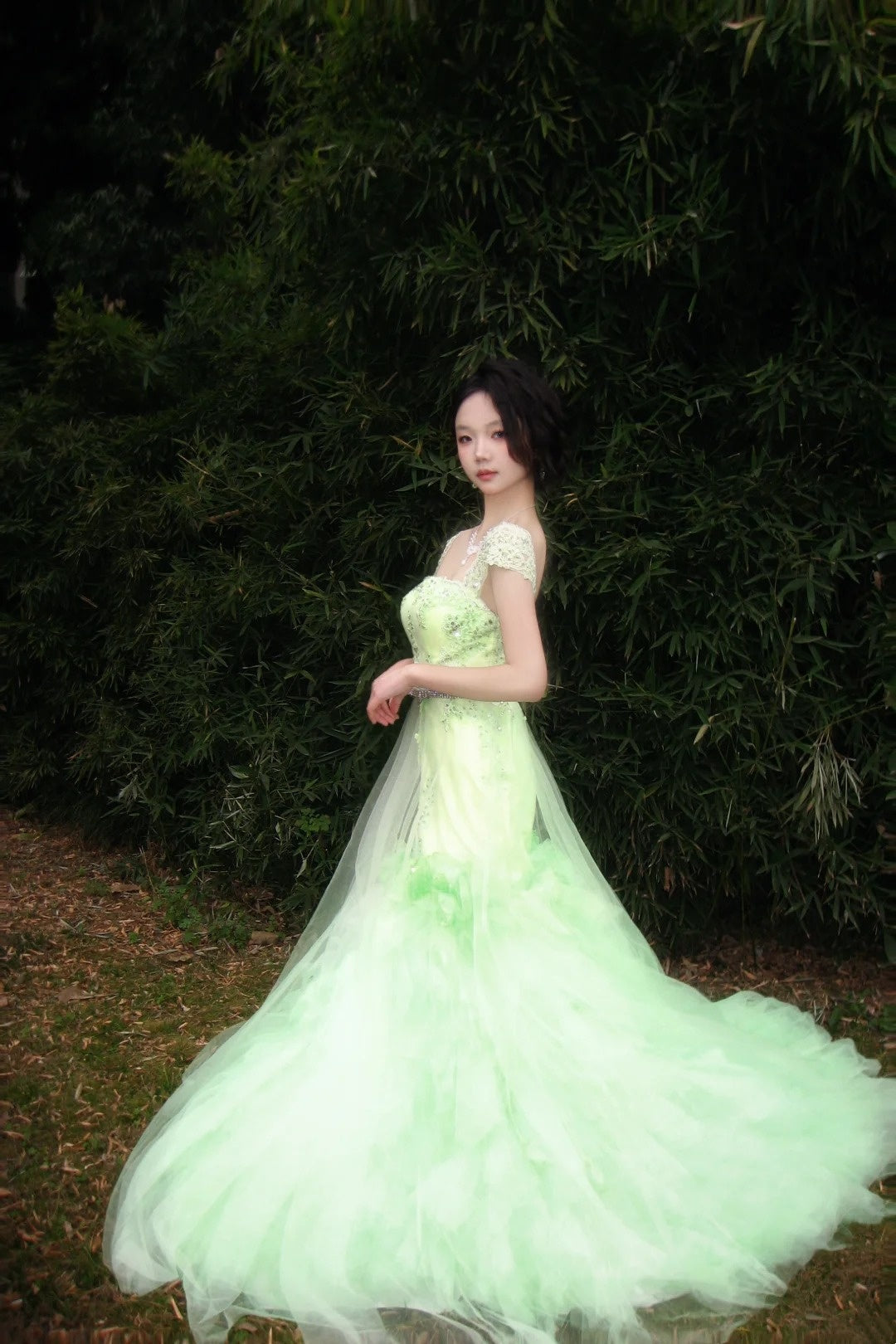 90s Retro Prom Dress Light Green Straps Pleated Tulle Gala Gown Evening Dress Party Outfits D5020