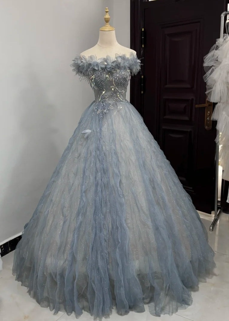 Elegant Ball Gown Off Shoulder Pleated Tulle Quinceanera Dress Evening Dress Gala Prom Gown D5038
