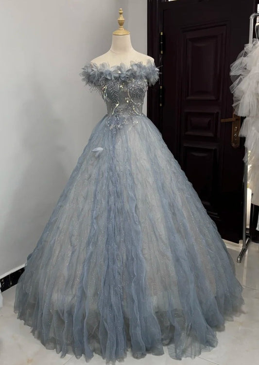 Elegant Ball Gown Off Shoulder Pleated Tulle Quinceanera Dress Evening Dress Gala Prom Gown D5038