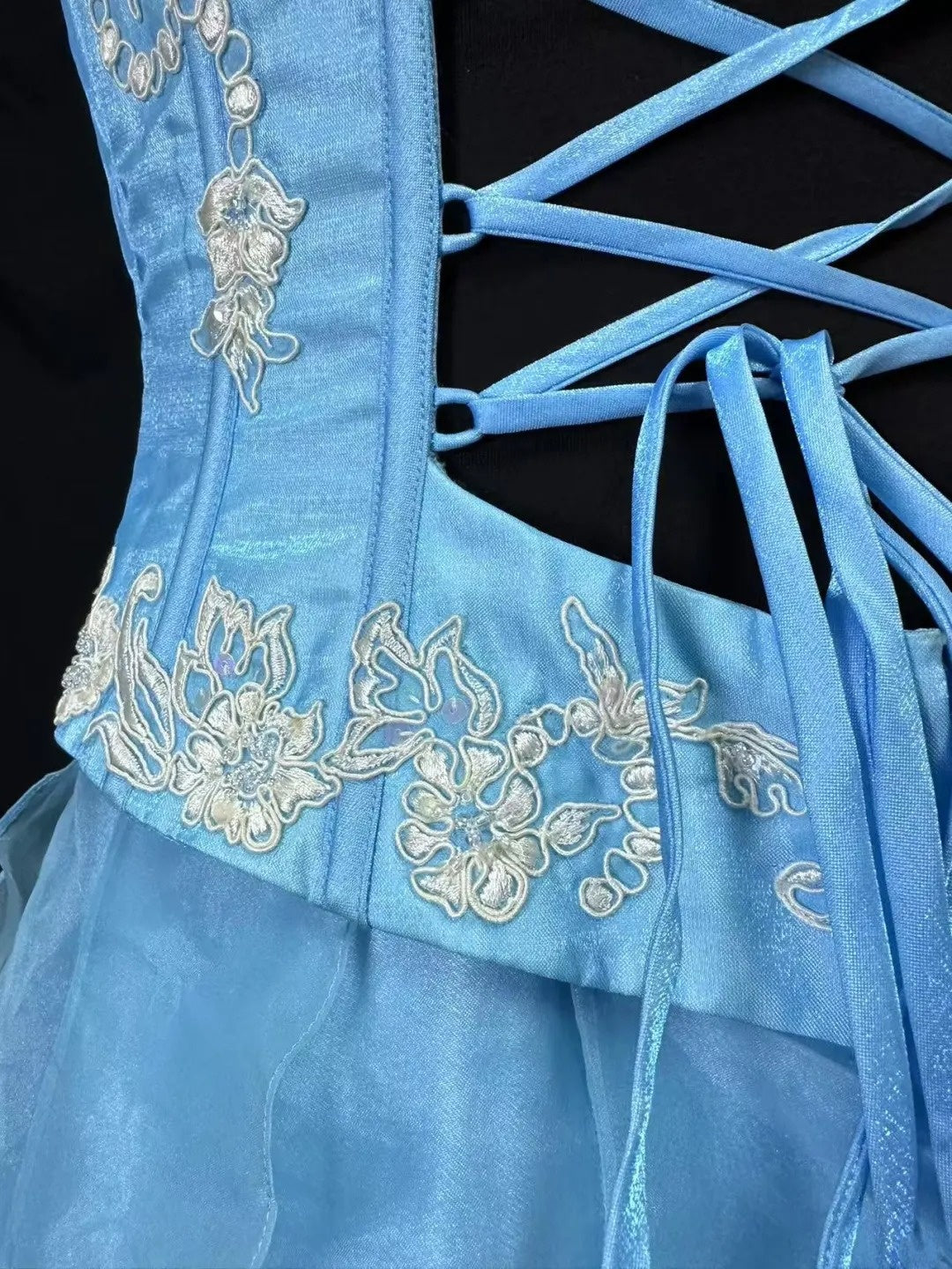 Beauty A Line Prom Dress Light Blue Spaghetti Straps Ruffle Formal Gown Evening Dress 18th Outfits D5064