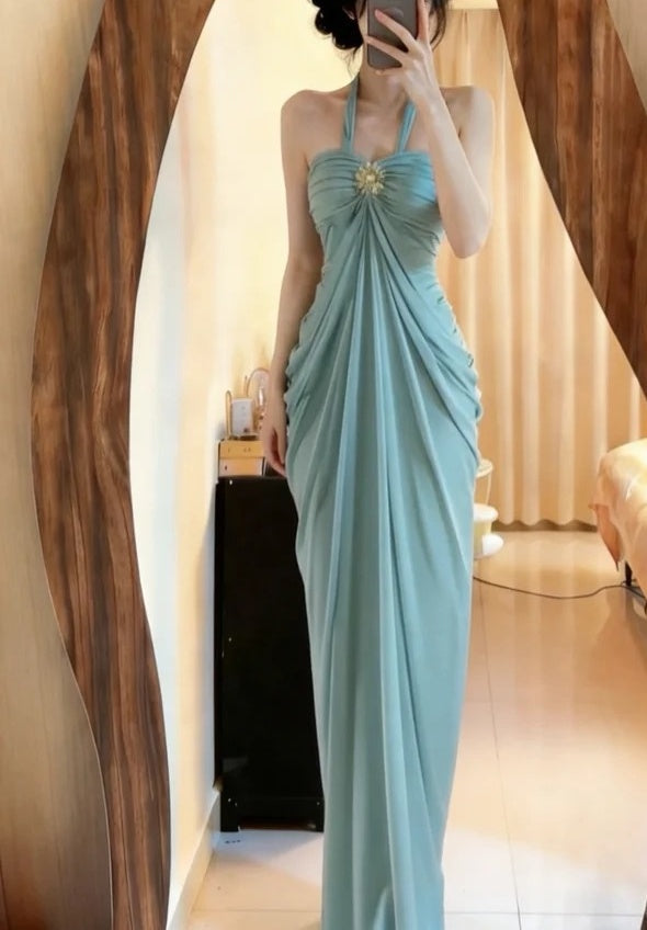 Charming Prom Dress Halter Pleated Formal Gown Evening Dress Gala Dress D5074