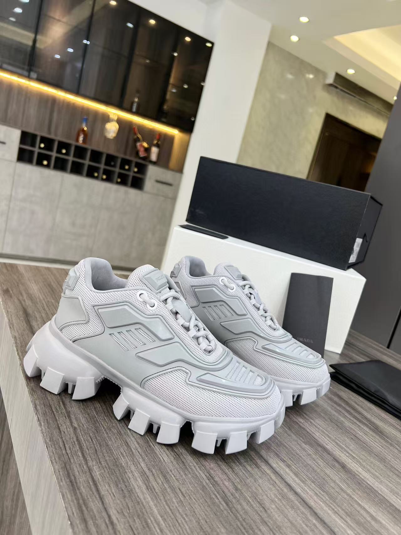 Prada Cloudbust Thunder Sneakers White mix Pearl Gray Knit Fabric