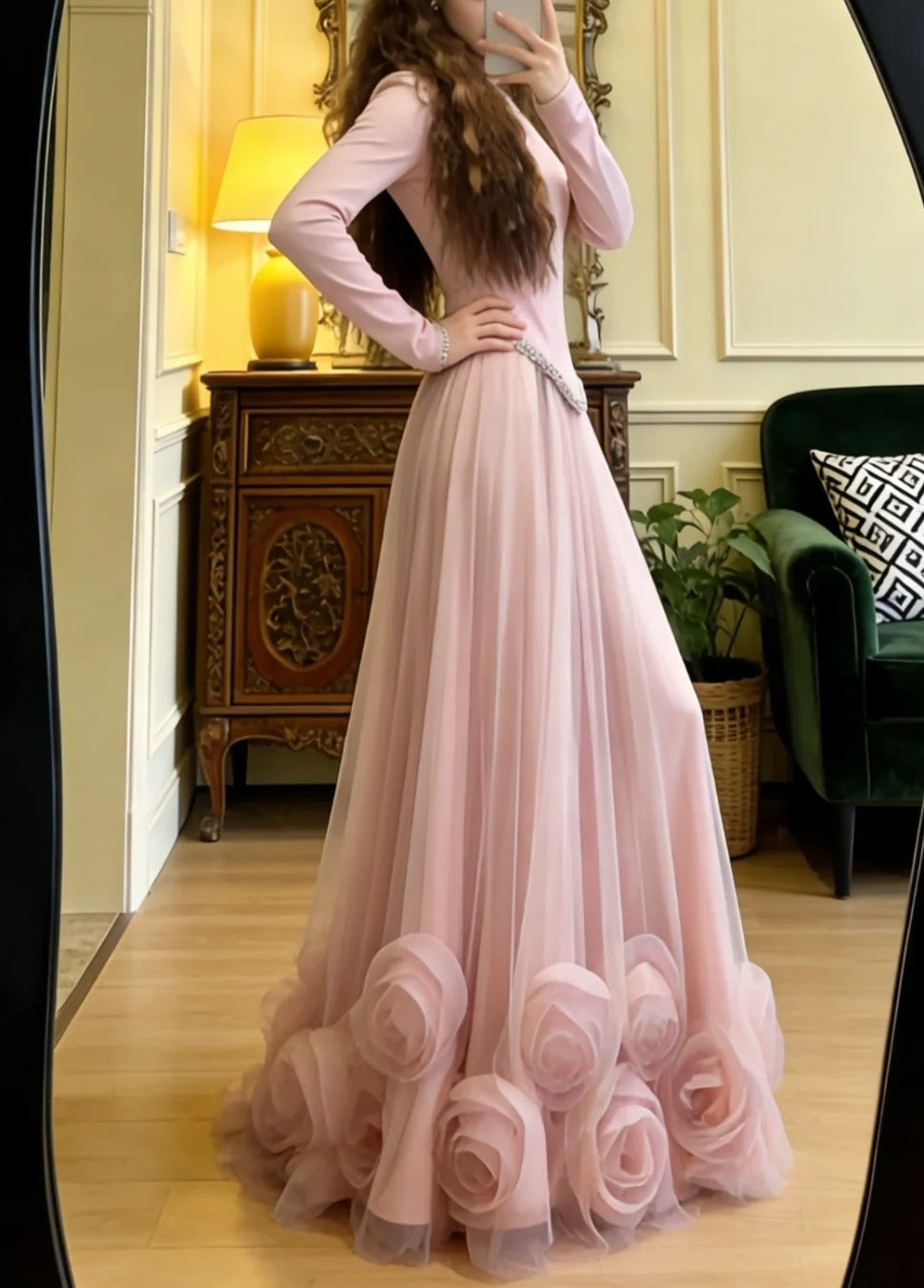 Beauty Prom Dress Light Pink Crew Neck Tulle Pleated Gala Gown Formal Evening Dress Party Outfits D5119