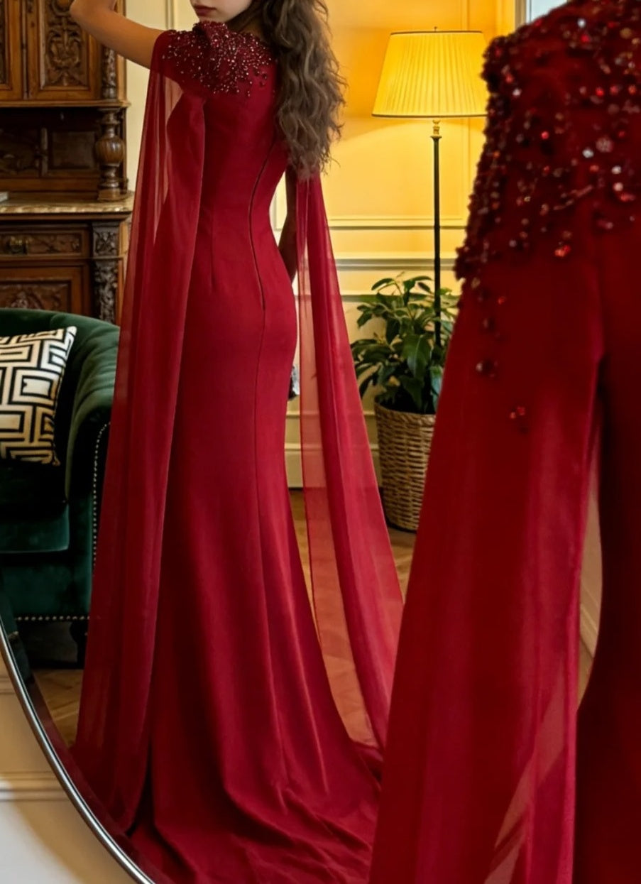 Charming Prom Dress Red Crew Neck Mermaid Gala Gown Evening Dress Formal Outfits D5122