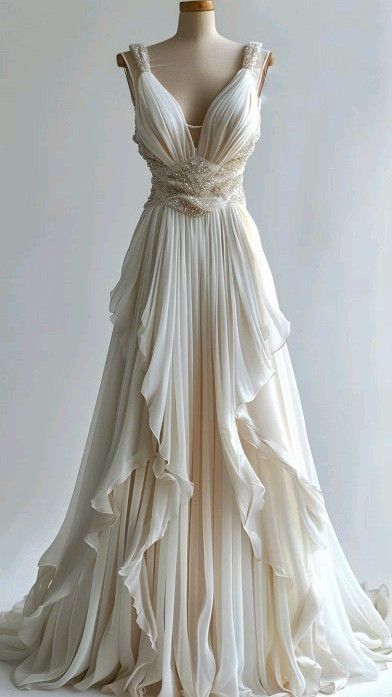 Elegant A Line Straps Beaded White Chiffon Long Prom Dress Evening Dress SH2544
