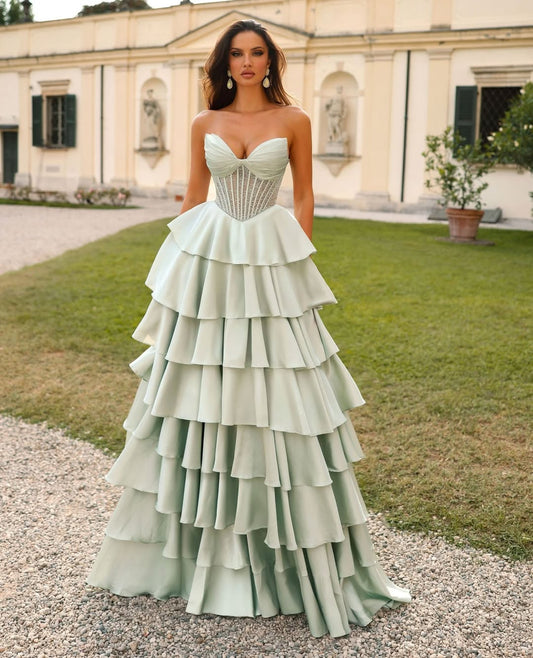 Sleeveless Strapless V-Neck Stage Beads A-Line Prom Dress