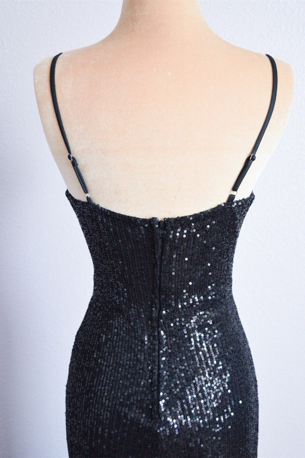 Black Sequin V-Neck Sleeveless Prom Party Dress With Slit