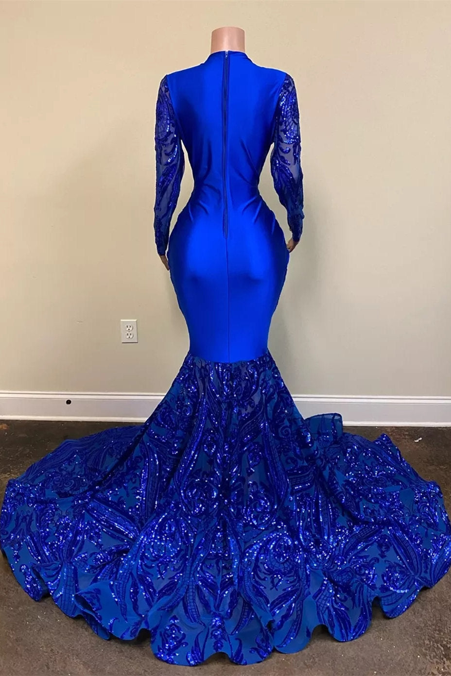 Mermaid Royal Blue Sequins Prom Dress Long Sleeves