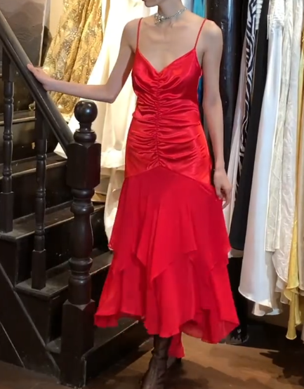 Beauty Prom Dress Red Spaghetti Straps Pleated Mermaid Gala Gown Evening Dress Cocktail Dress D5311