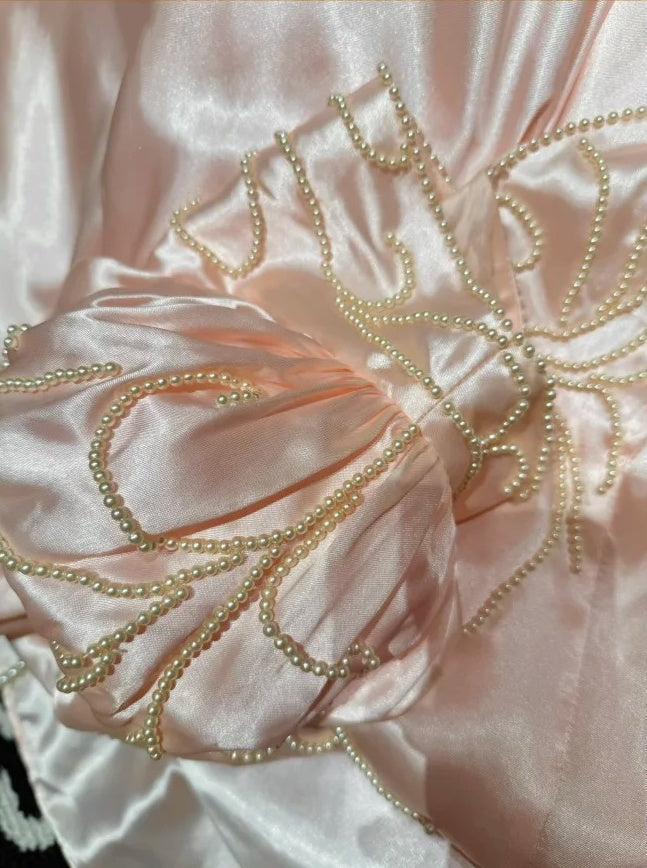 Chic Prom Gown Light Pink V-neck Satin Gala Dress Quinceanera Dress 18th Birthday Gown D5327