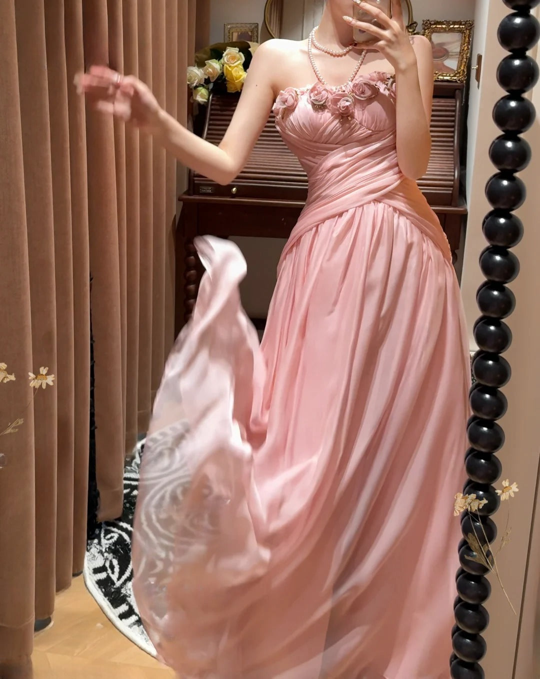 Beauty Prom Dress Pink Strapless Pleated Gala Dress Evening Dress 18th Birthday Gown D5333
