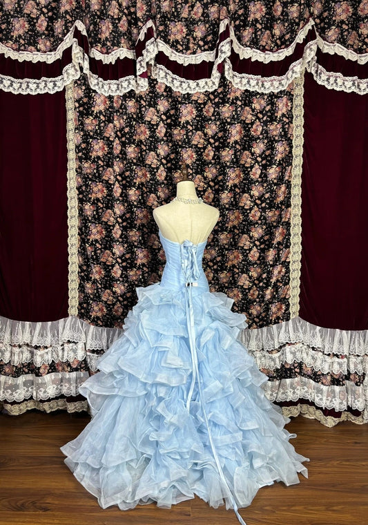 Beauty Prom Dress Light Blue Strapless Pleated Gala Dress Evening Dress 18th Birthday Gown D5380