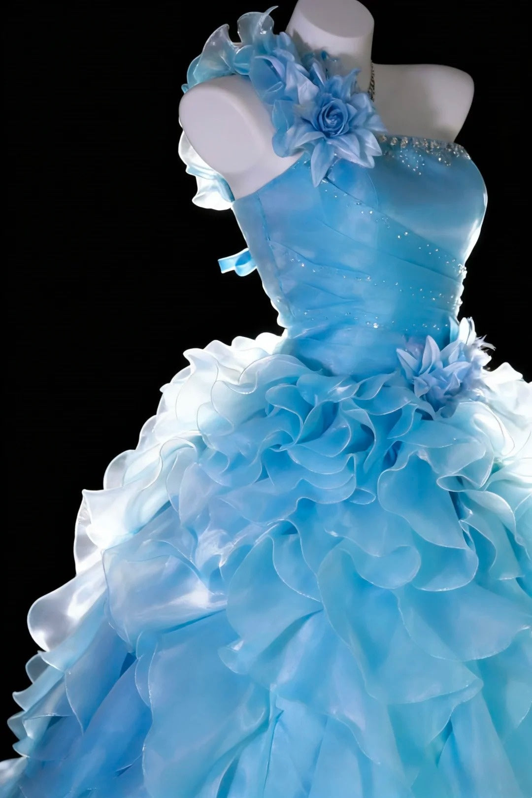 Chic Ball Gown One Shoulder Ruffle Evening Dress Sweet 16th Dress Birthday Prom Gown D5411